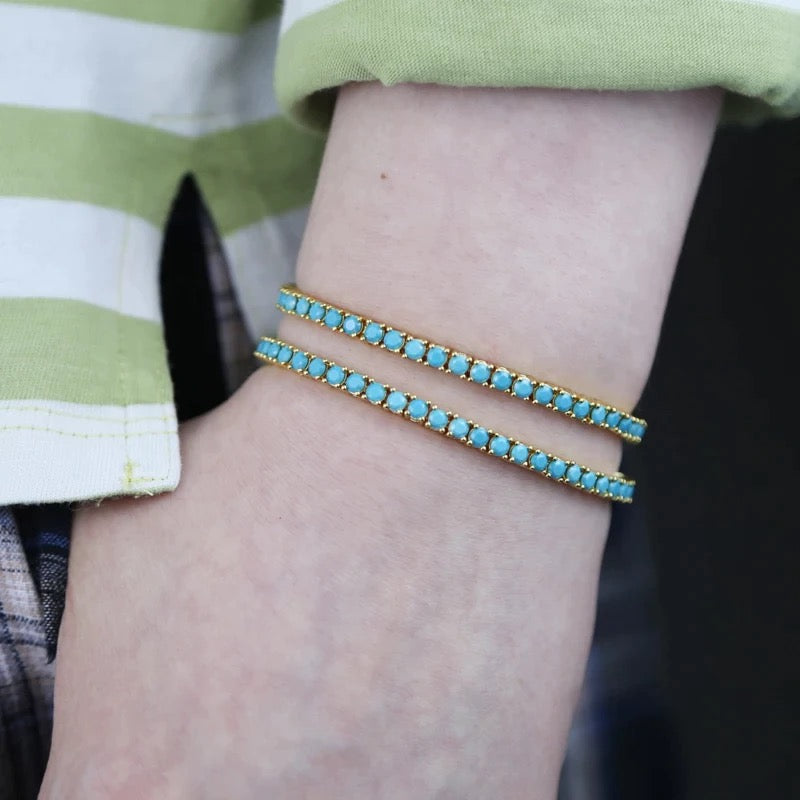 Turquoise Tennis Bracelet - Brass Jewelry