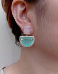 Natural Pink and Green Cat Eye Earrings