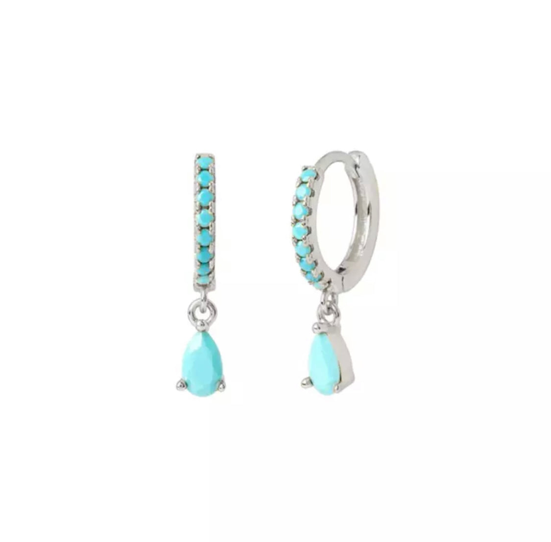 Cute Silver Turquoise Hoops