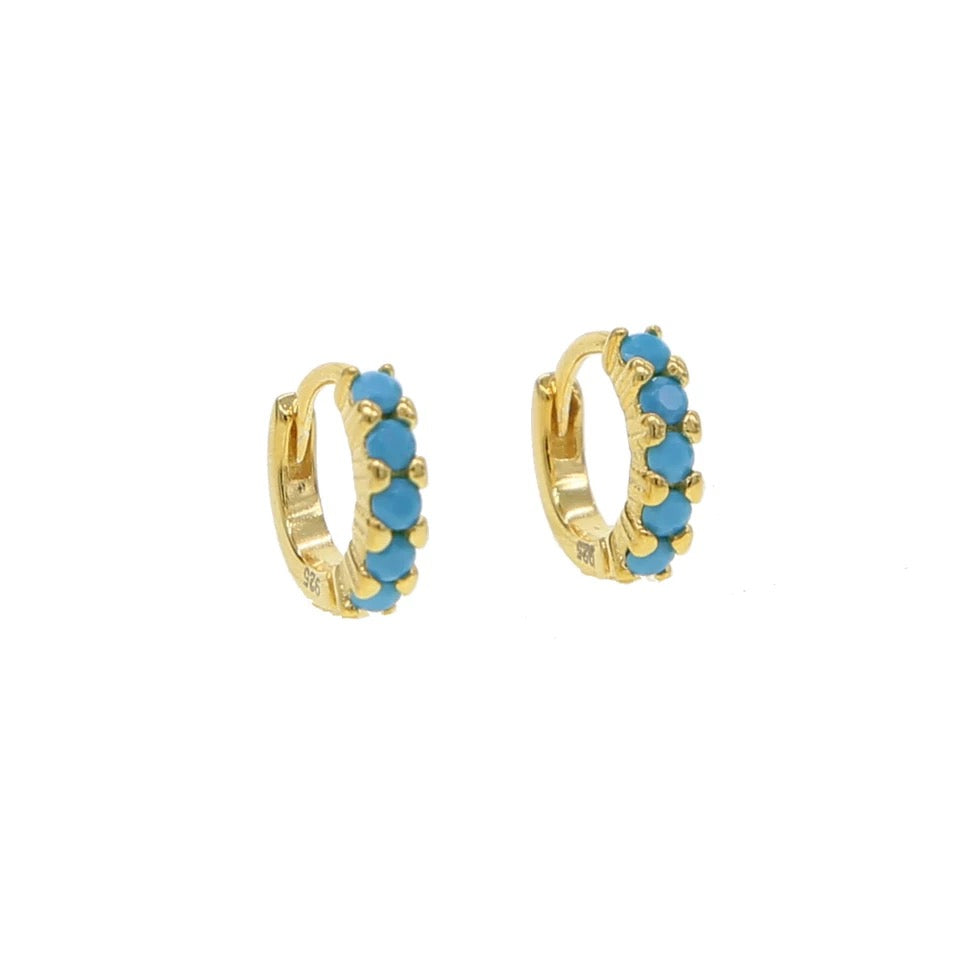 Gold Turquoise Baby Hoops