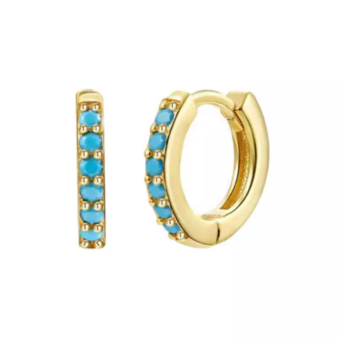 Gold Turquoise Hoops (9mm)