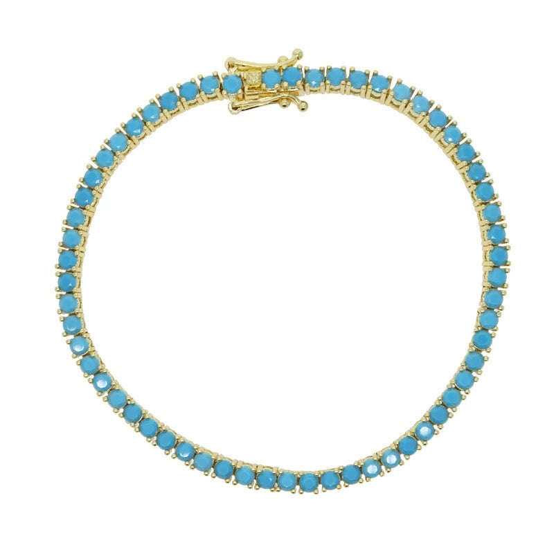 Turquoise Tennis Bracelet - Brass Jewelry
